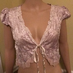 NWOT velvet ruffled tie front crop top